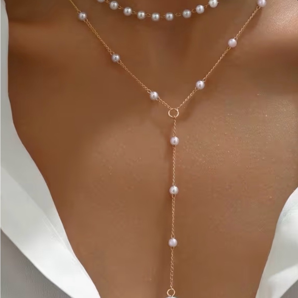Delicate Elegant Gold Plated and Pearl Layered Necklace - Picture 5 of 5